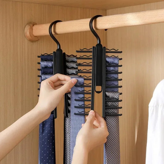 Rotatable Tie Hanger – 20-Row Necktie & Belt Organize